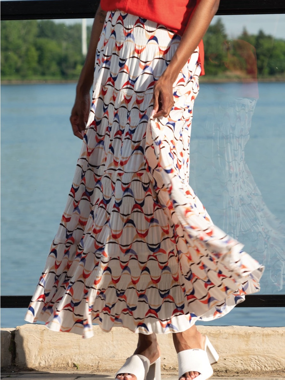 ALISON SHERI SKIRT TIERED MIDI CORAL PRINT XXL pleated flowy